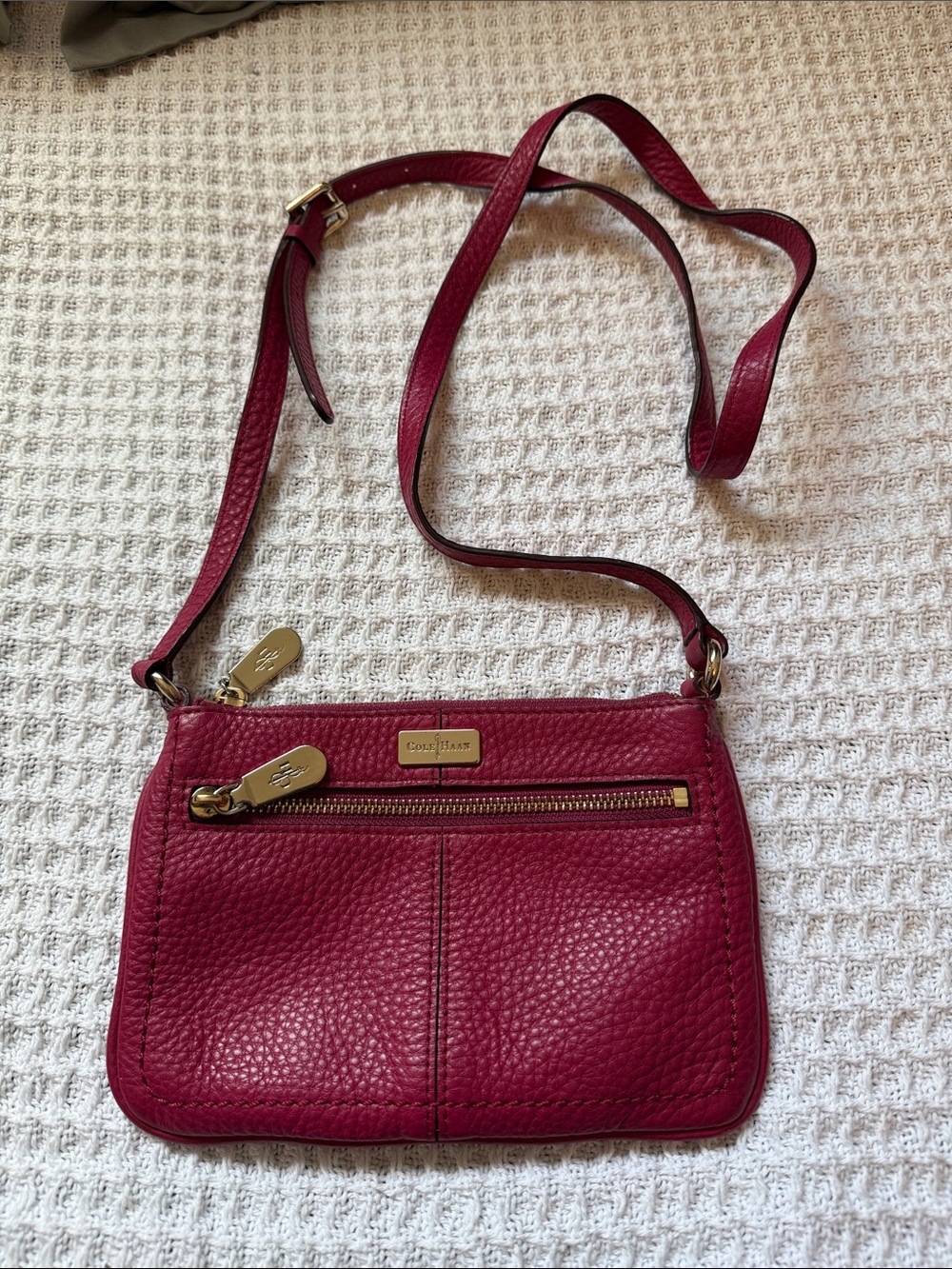 Cole Haan Pebbled Leather Crossbody Bag - Raspberry Red